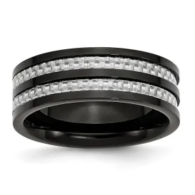 Men's 8mm Black Plated Titanium Gray Carbon Fiber Standard Fit Band