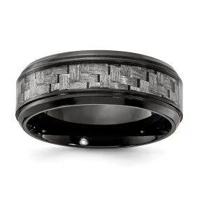 Men's 8mm Black Plated Titanium Grey Carbon Fiber Standard Fit Band