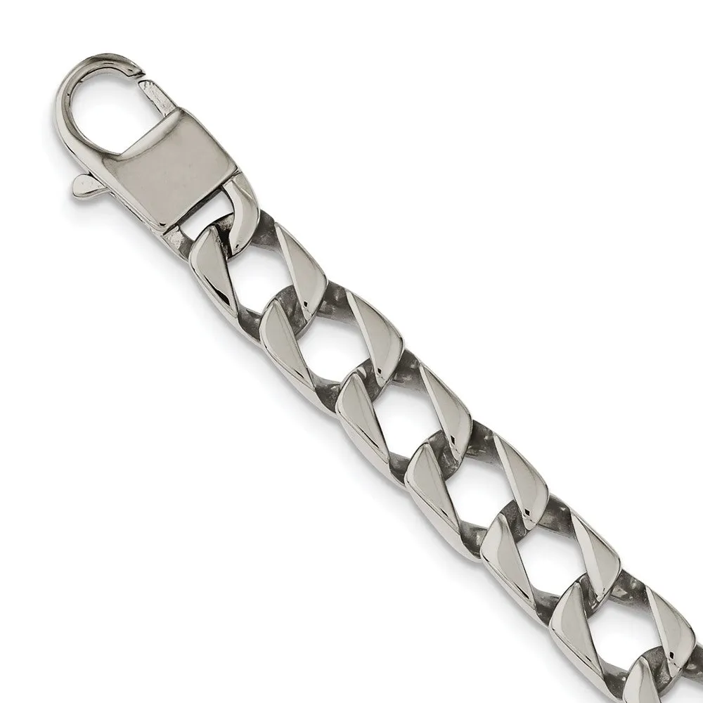 Men's 9mm Stainless Steel Polished Square Curb Chain Necklace, 24 Inch