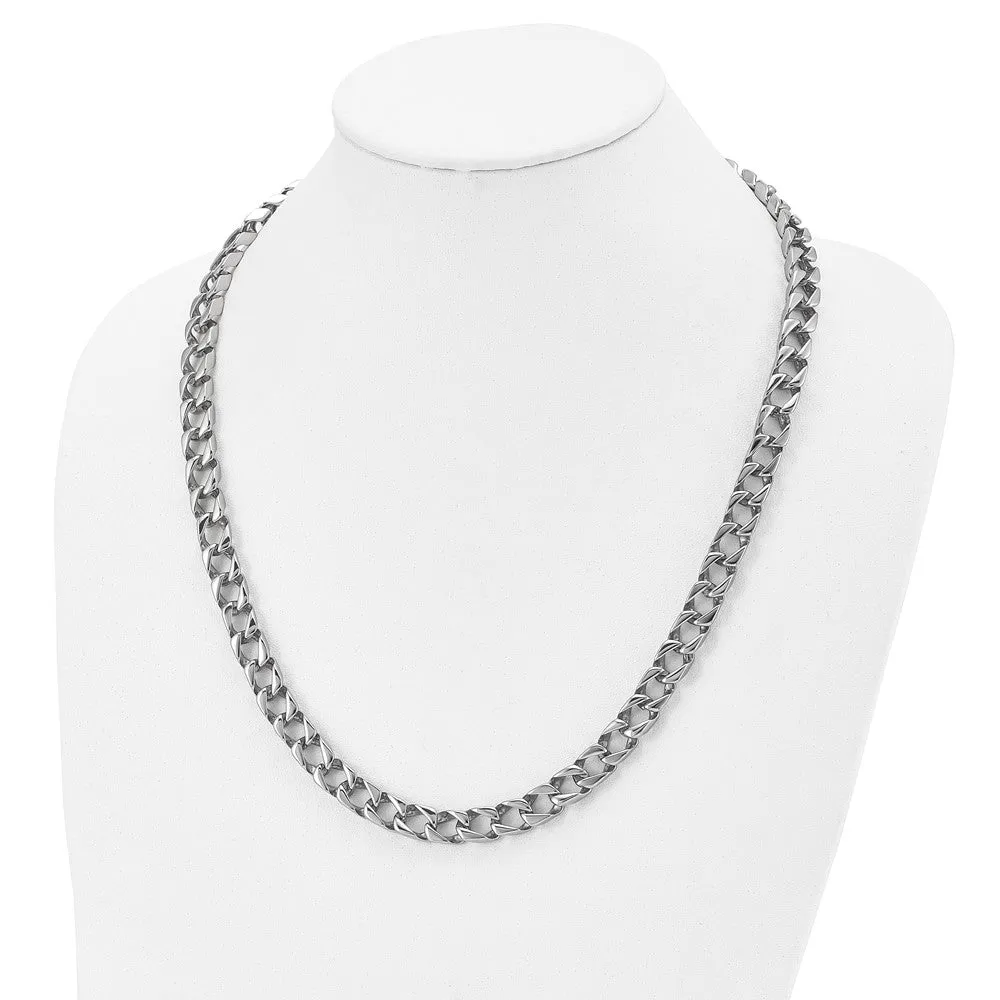 Men's 9mm Stainless Steel Polished Square Curb Chain Necklace, 24 Inch