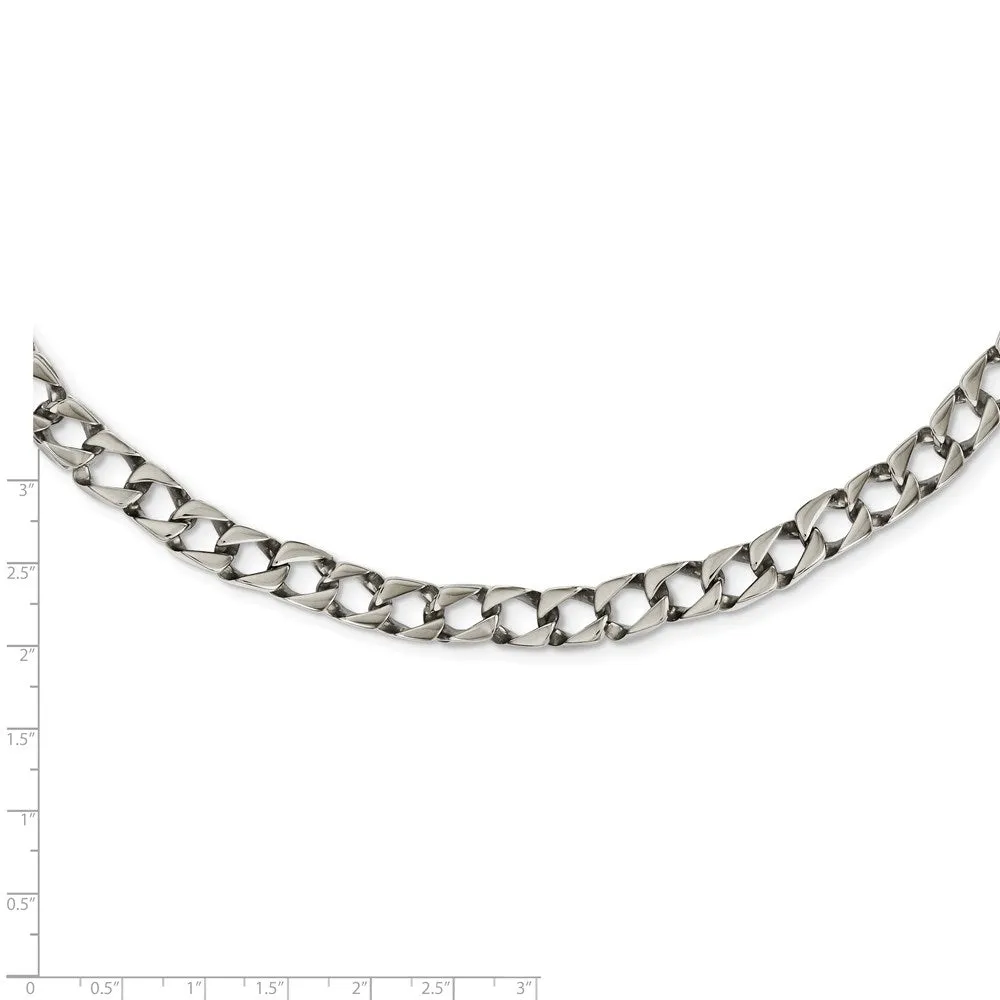 Men's 9mm Stainless Steel Polished Square Curb Chain Necklace, 24 Inch