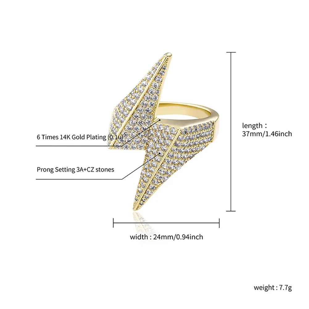 Men's Copper Iced Out CZ Lightning Geometric Pattern Party Ring