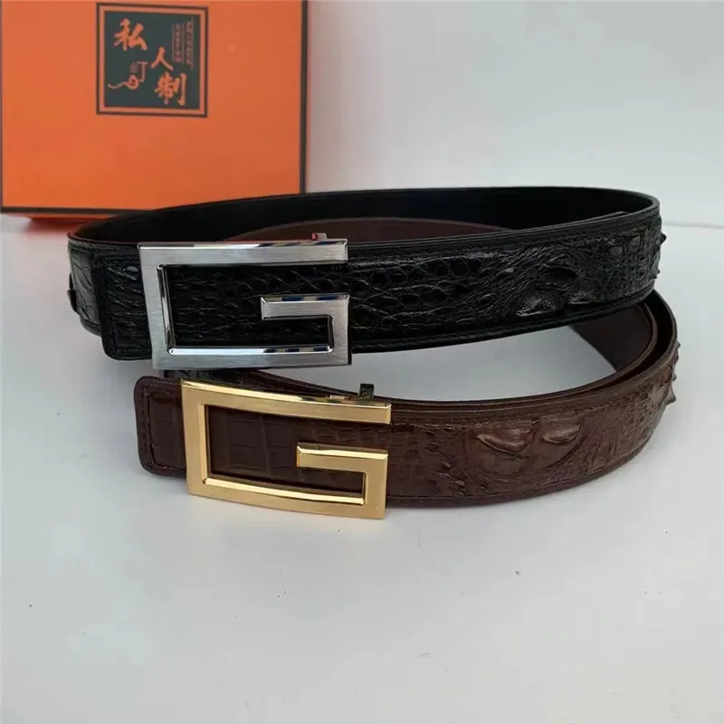 Men's Formal Crocodile Leather Strap Steel Pin Buckle Waist Belt