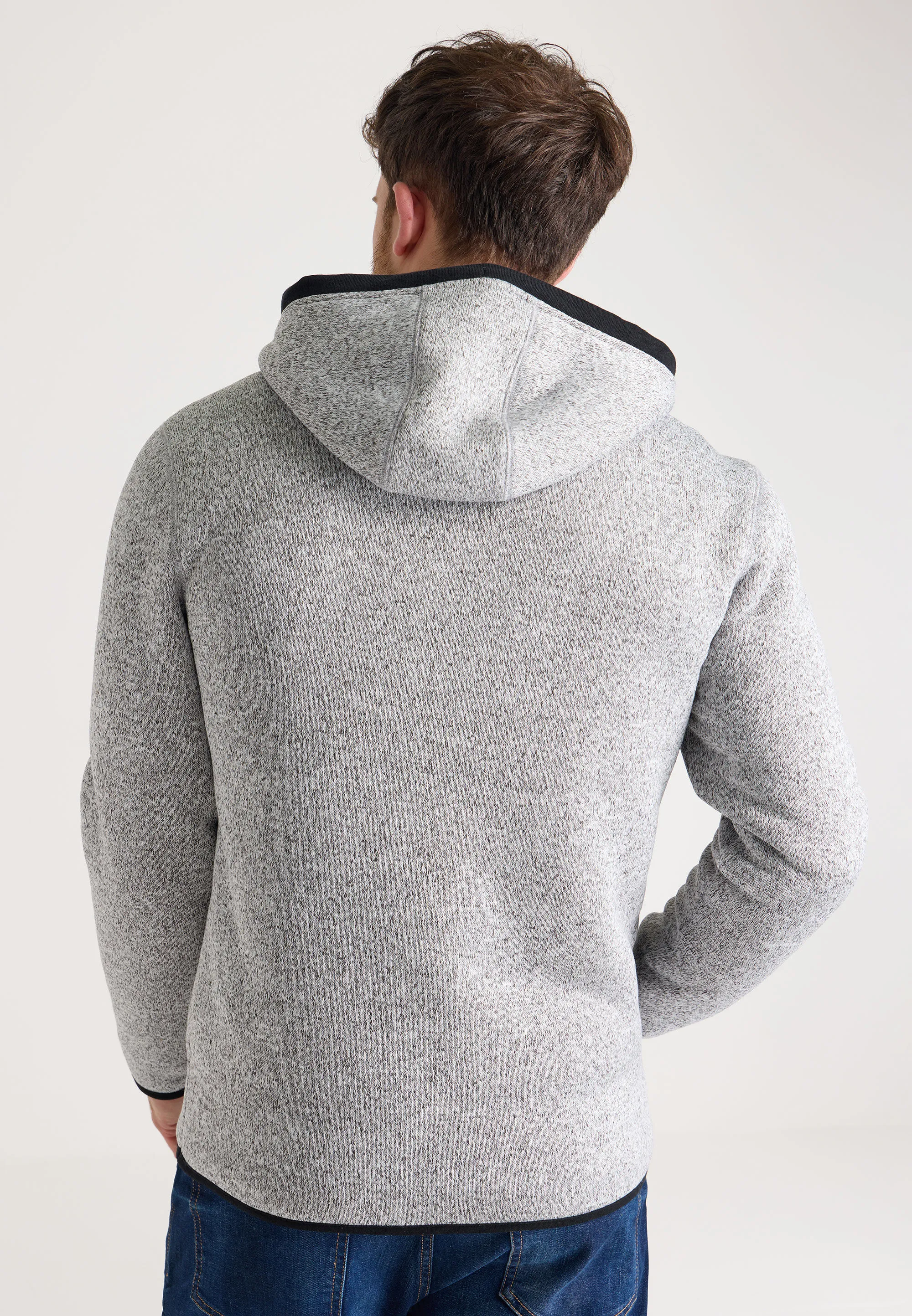 Mens Grey Sherpa Quarter Zip Knit Hooded Jumper