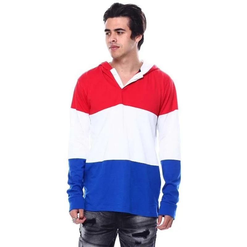 Men's long sleeve colorblock knit hooded top