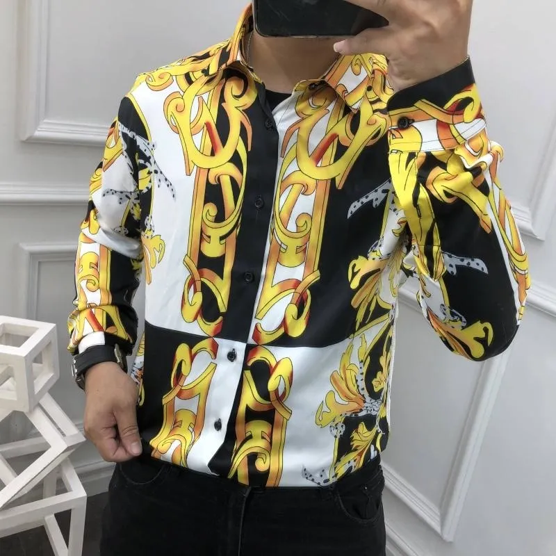 Men's Luxury Casual Floral Printed Pattern Slim Fit Long Sleeve Shirt