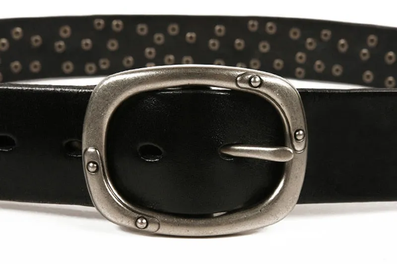 Men's Luxury Casual Top Layer Genuine Leather Alloy Pin Buckle Rivet Belt