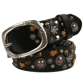 Men's Luxury Casual Top Layer Genuine Leather Alloy Pin Buckle Rivet Belt