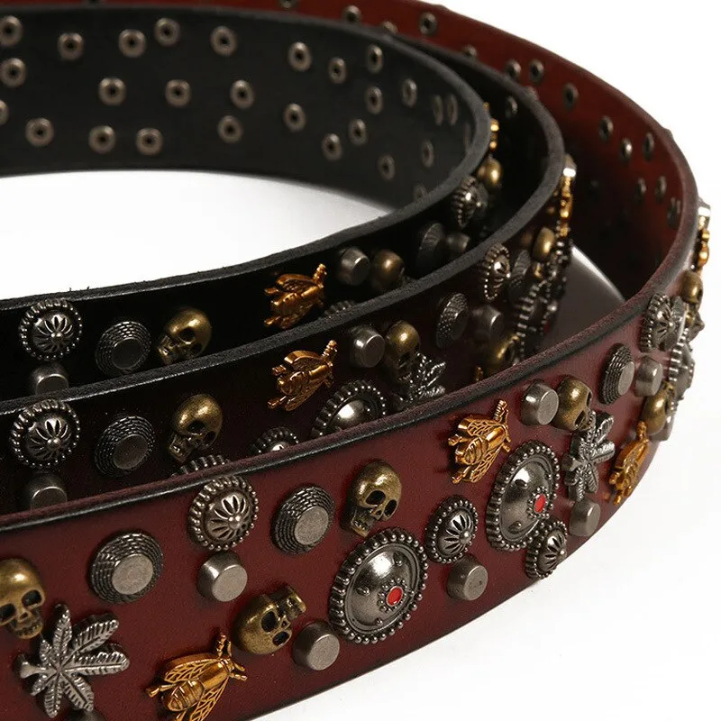 Men's Luxury Casual Top Layer Genuine Leather Alloy Pin Buckle Rivet Belt