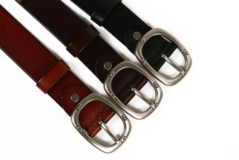 Men's Luxury Casual Top Layer Genuine Leather Alloy Pin Buckle Rivet Belt