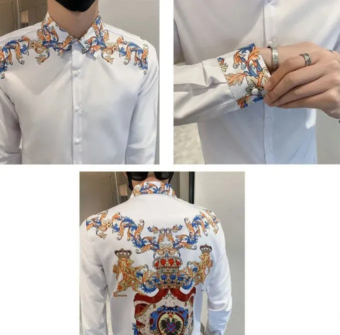 Men's Luxury Korean Long Sleeve Slim Fit Casual Streetwear Printed Shirt