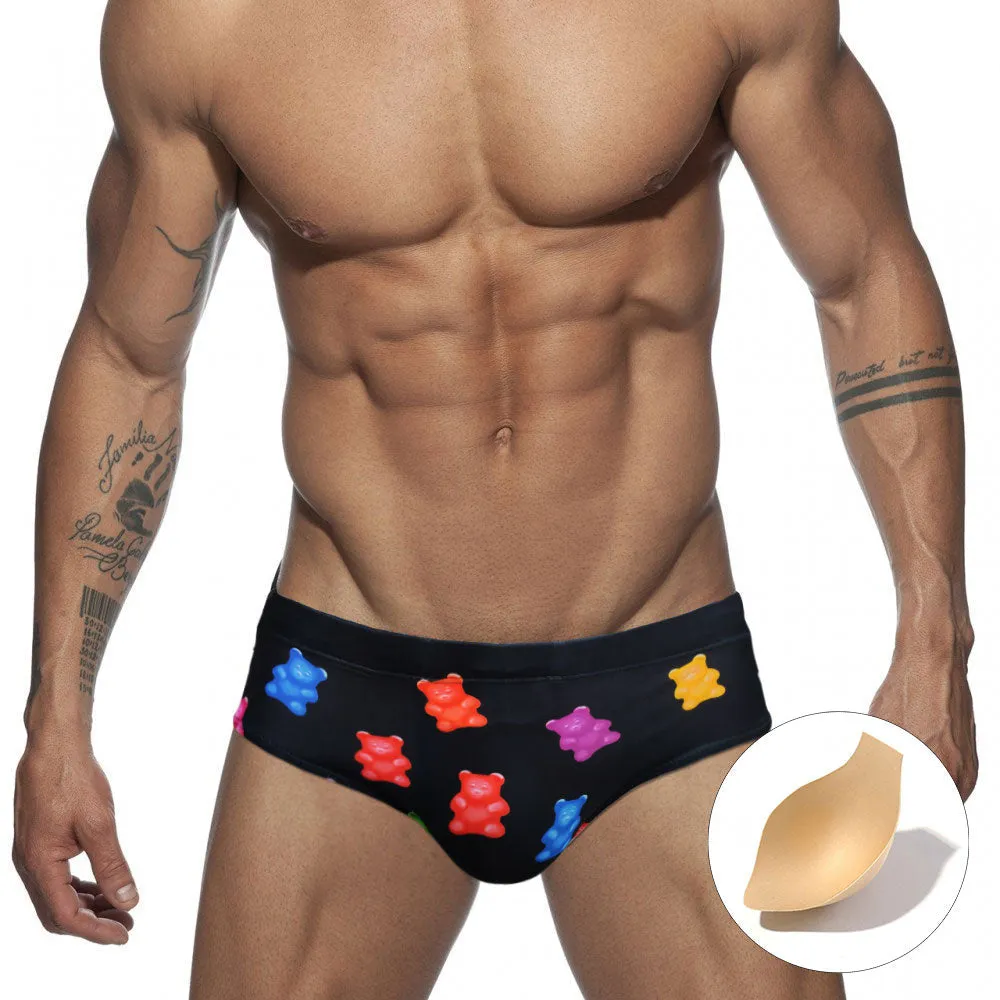 Men's Sexy Patchwork Pattern Low Waist Surfing Swimwear Briefs