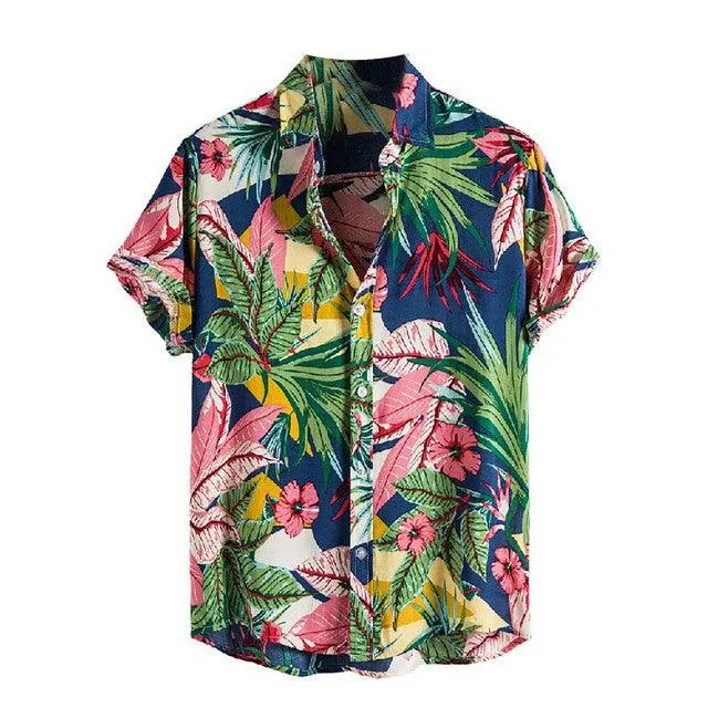 Men's Short Sleeve Hawaiian Shirt Tropical Print Casual Button Down Aloha Shirt