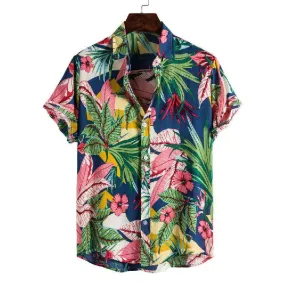 Men's Short Sleeve Hawaiian Shirt Tropical Print Casual Button Down Aloha Shirt