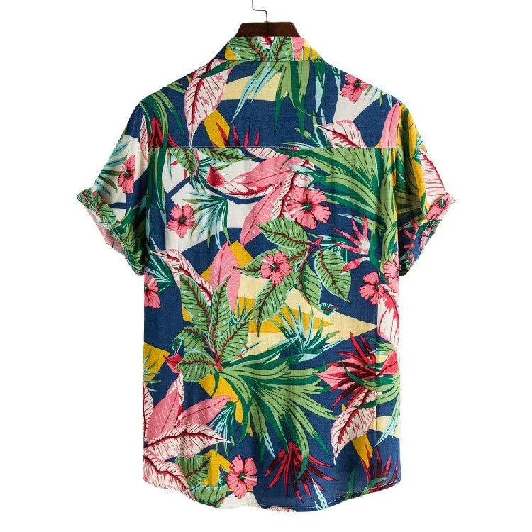 Men's Short Sleeve Hawaiian Shirt Tropical Print Casual Button Down Aloha Shirt