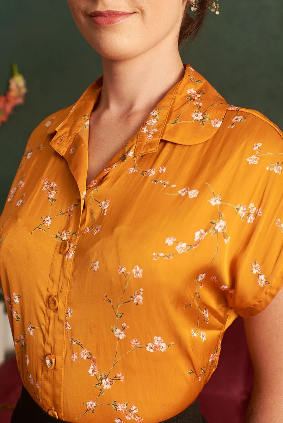 Minki Mustard & Cherry Floral Blouse