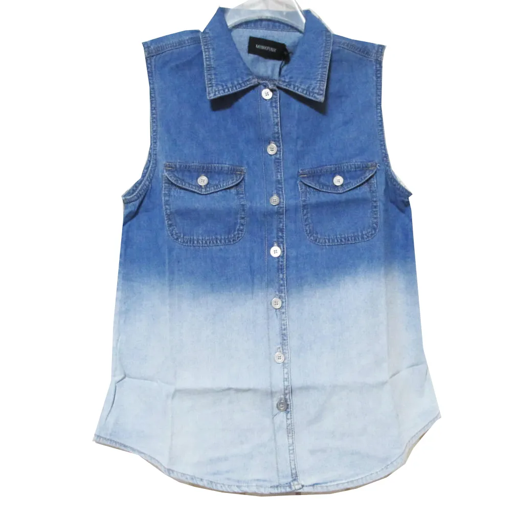 MINKPINK  |Short Denim Sleeveless Bi-color Cotton Tanks & Camisoles