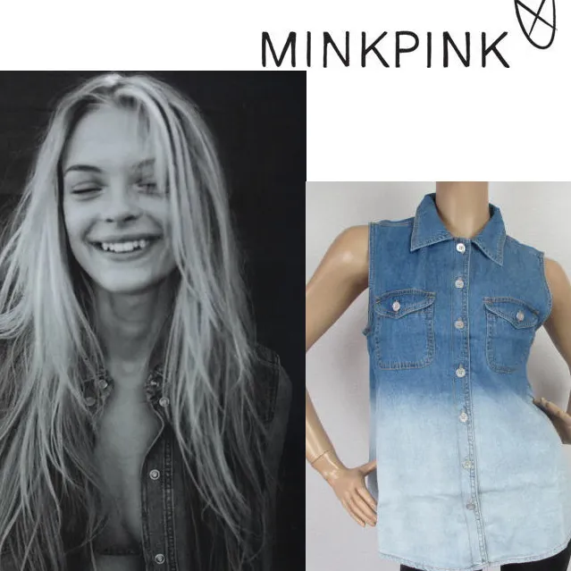 MINKPINK  |Short Denim Sleeveless Bi-color Cotton Tanks & Camisoles