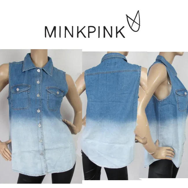 MINKPINK  |Short Denim Sleeveless Bi-color Cotton Tanks & Camisoles