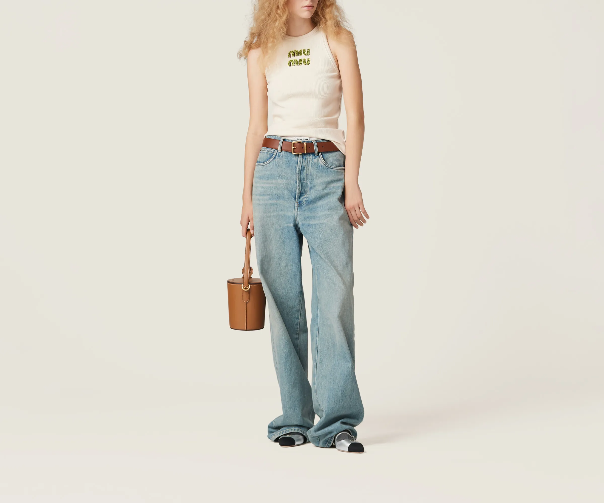 MiuMiu  |Crew Neck Sleeveless Plain Cotton Logo Tanks & Camisoles