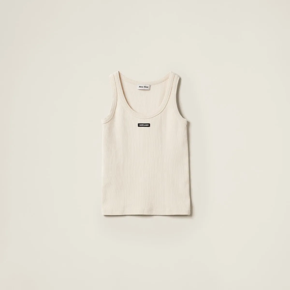 MiuMiu  |Sleeveless Plain Cotton Logo Tanks & Camisoles