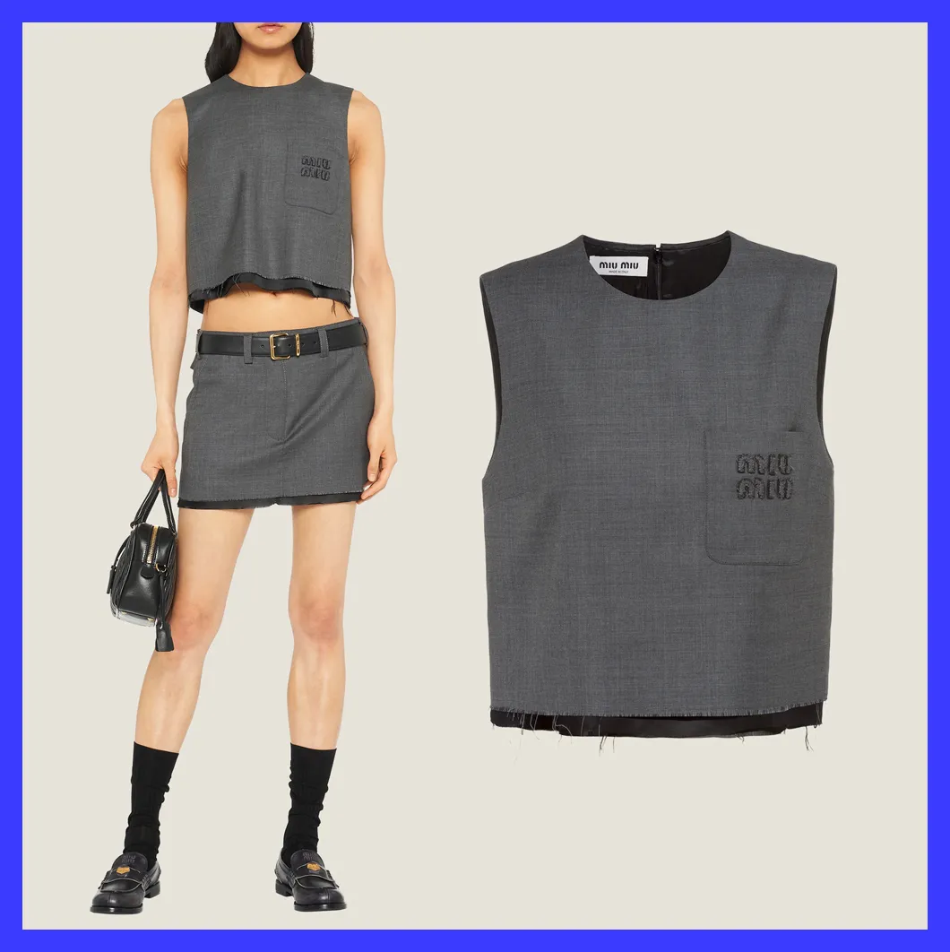 MiuMiu  |Wool Sleeveless Plain Logo Tanks & Camisoles