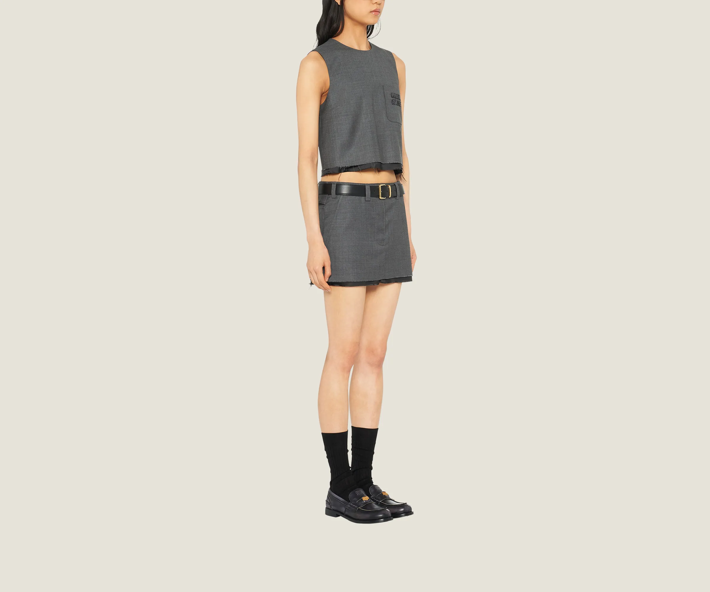 MiuMiu  |Wool Sleeveless Plain Logo Tanks & Camisoles