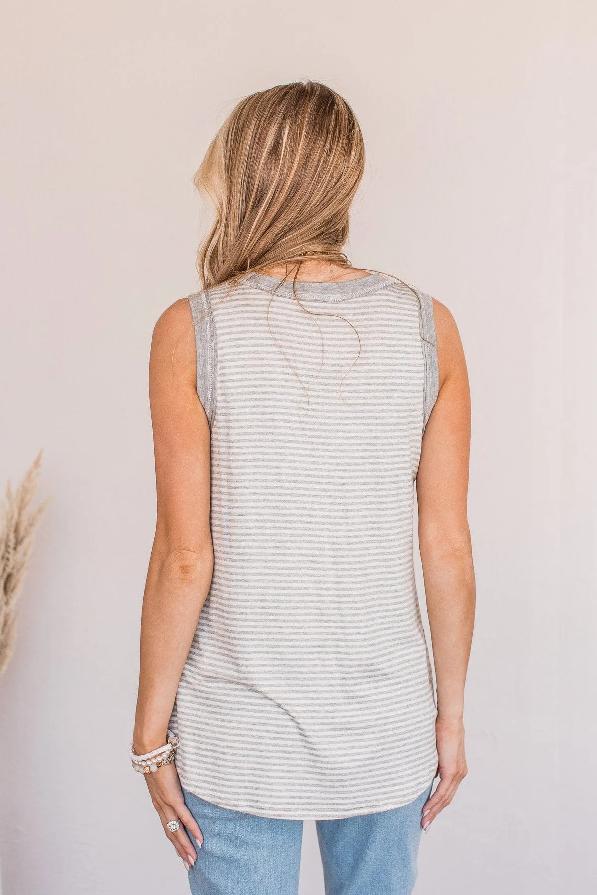 Moments To Remember Striped Tank- Gray