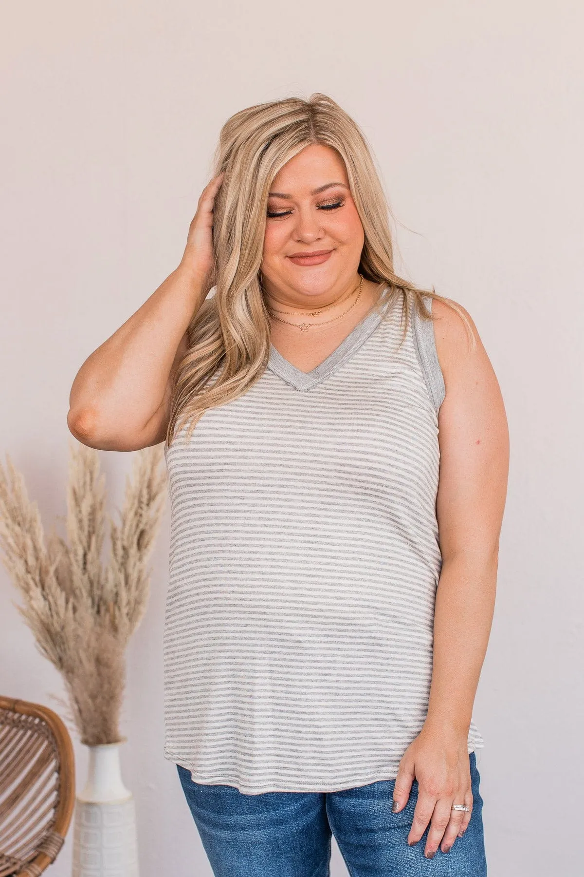 Moments To Remember Striped Tank- Gray