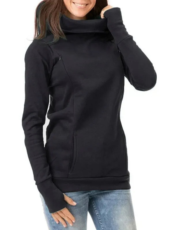 Momnfancy Hooded Solid Color Long Sleeve Baby Shower Maternity Daily Nursing Sweatshirt