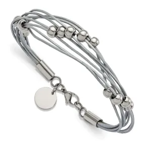 Multi Strand Pink or Gray Leather Stainless Steel Bead Bracelet, 8 In