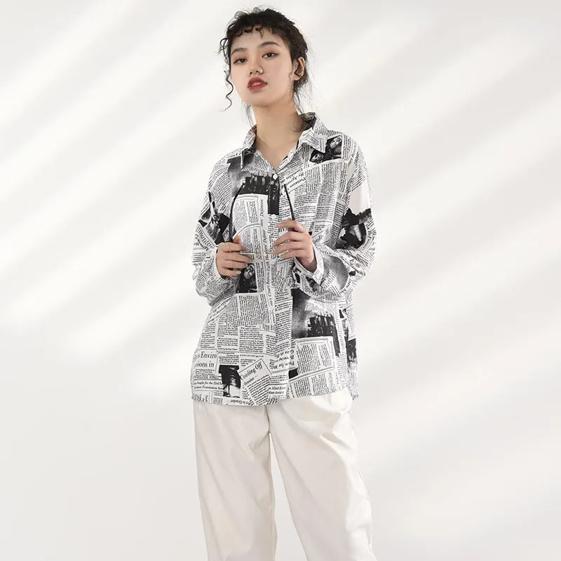 Mutsuko Newspaper Print Long Sleeve Shirt