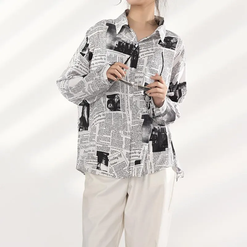 Mutsuko Newspaper Print Long Sleeve Shirt