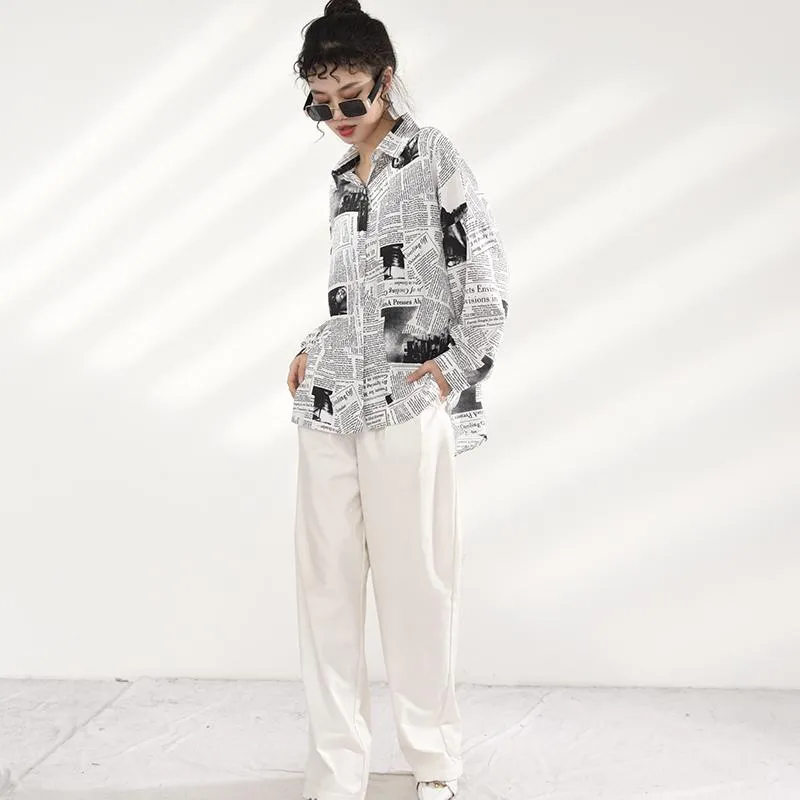 Mutsuko Newspaper Print Long Sleeve Shirt