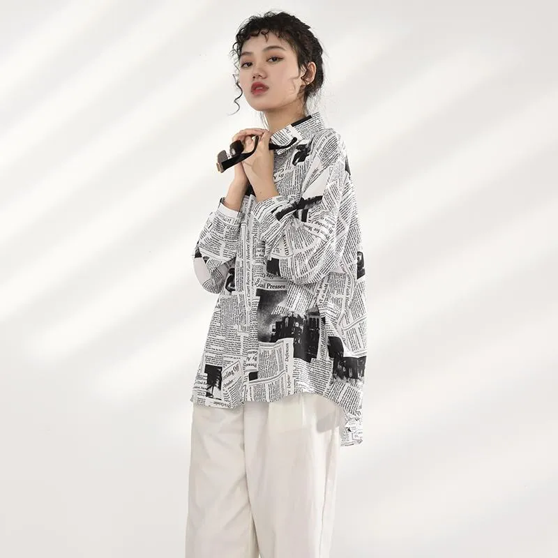 Mutsuko Newspaper Print Long Sleeve Shirt