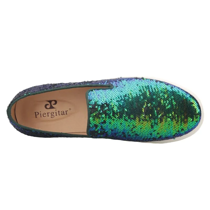 New Style Teal Sequins Handmade Loafers