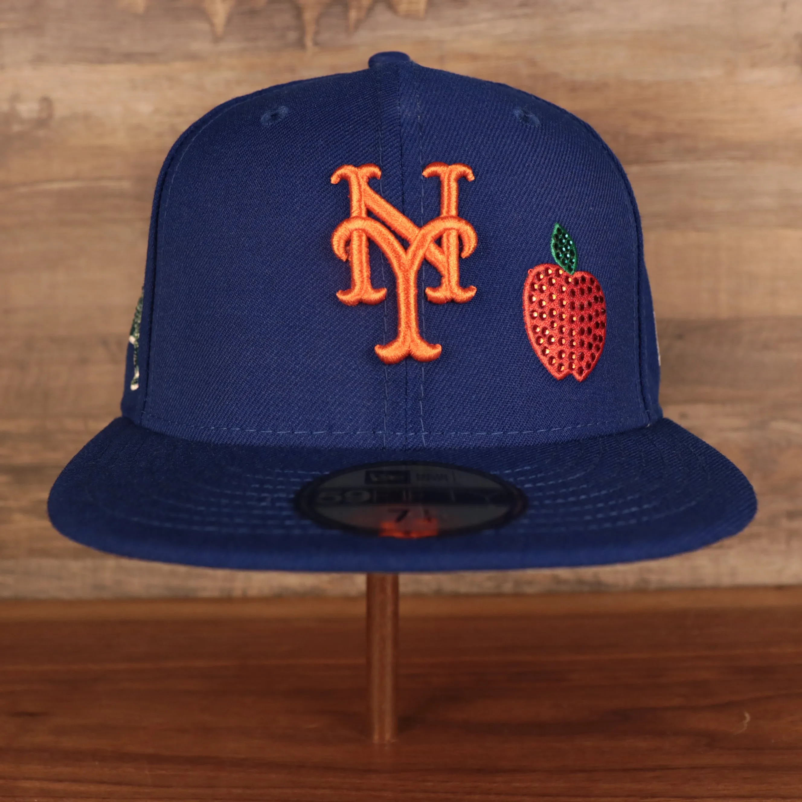 New York Mets Iced Out Side Patch Apple Statue of Liberty Gray Bottom Crystal Icons 59Fifty Fitted Cap