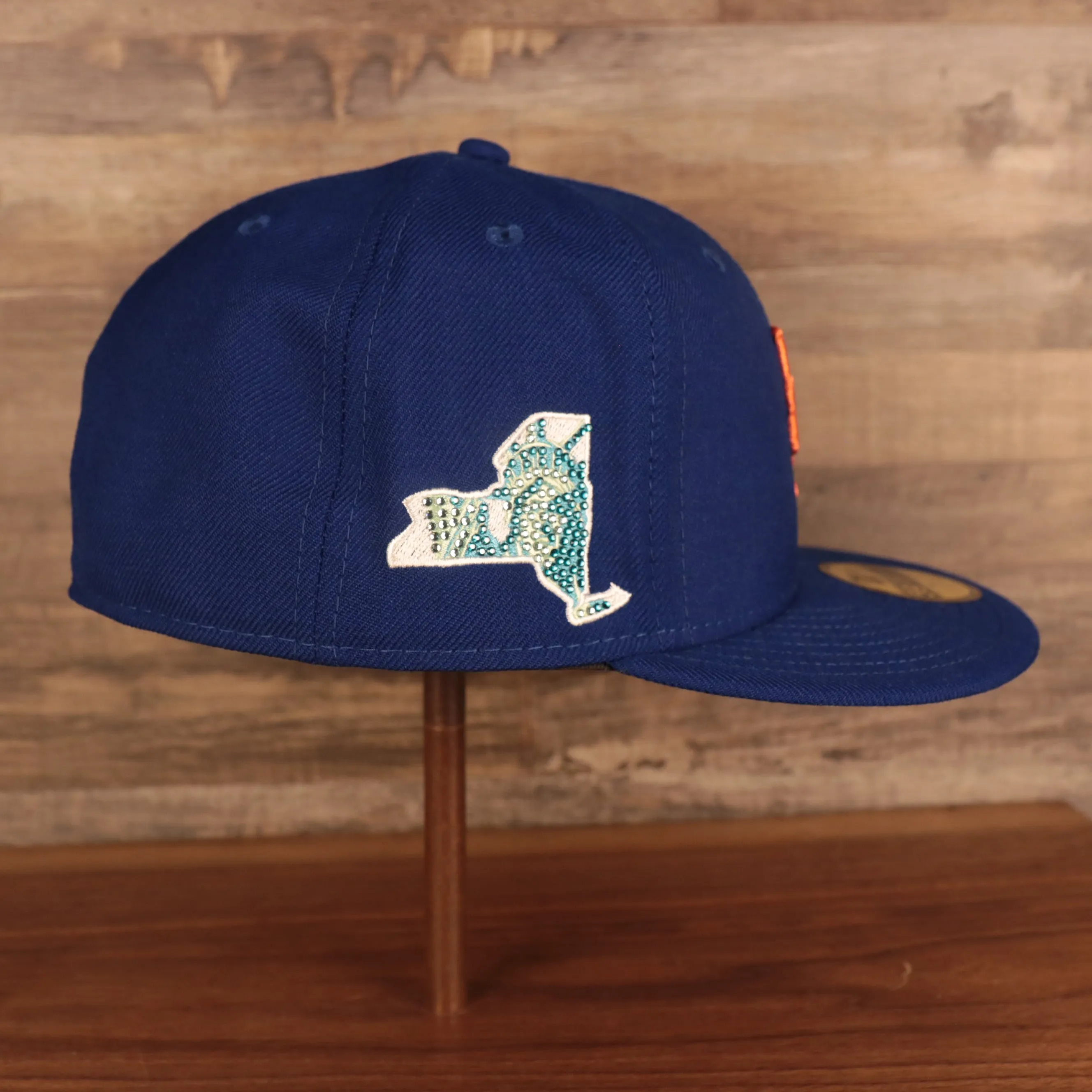 New York Mets Iced Out Side Patch Apple Statue of Liberty Gray Bottom Crystal Icons 59Fifty Fitted Cap