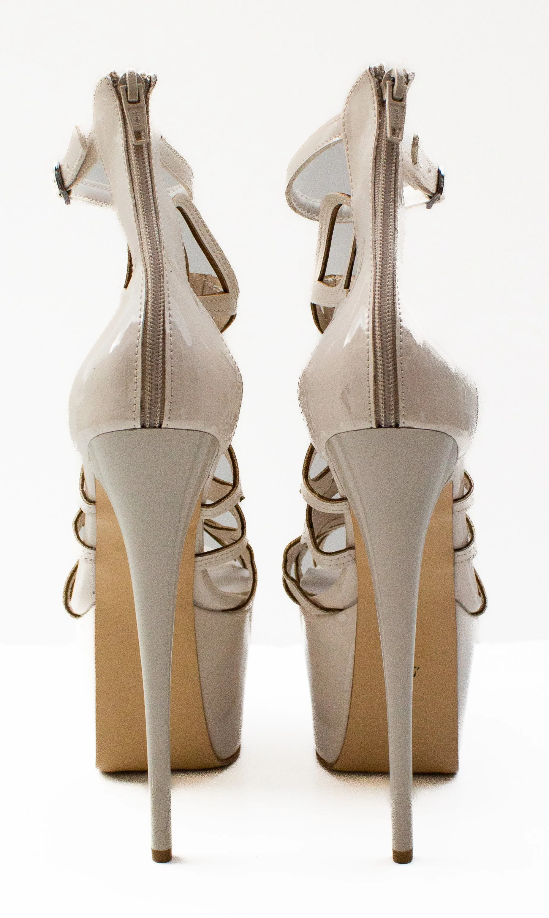 Nude Laser Cage Ankle Cut Platform Heels