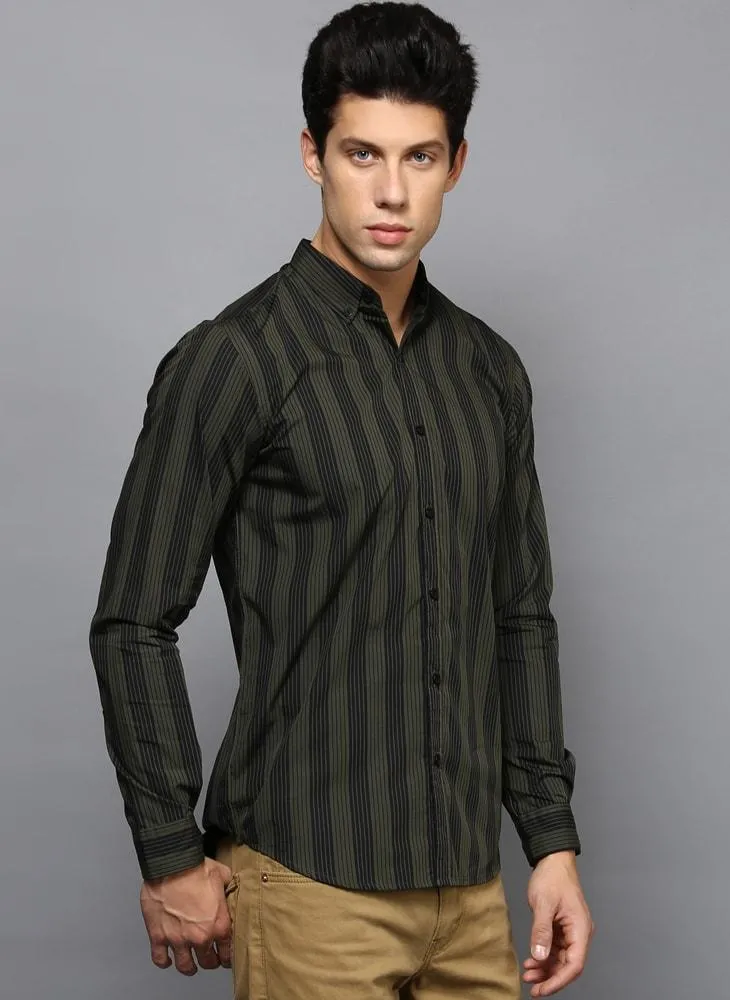 Olive Green Contrast Stripe Shirt