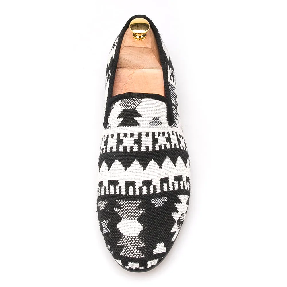 OneDrop Handmade Black And White Cotton Fabric Splicing Men Retro Party Wedding Prom Loafers