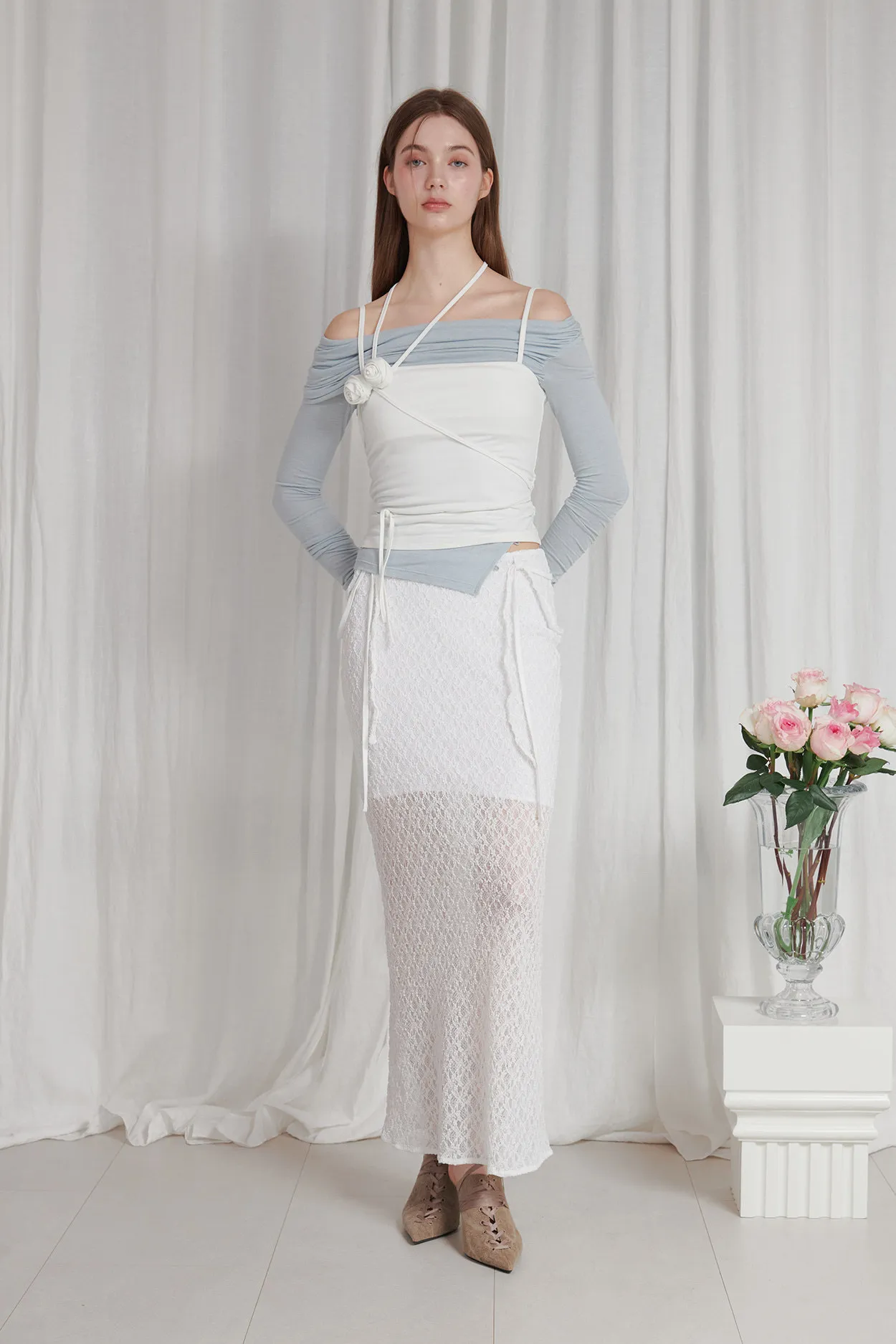 PAIN OR PLEASURE  |★PAIN OR PLEASURE★ ROSE CORSAGE SLEEVELESS - white