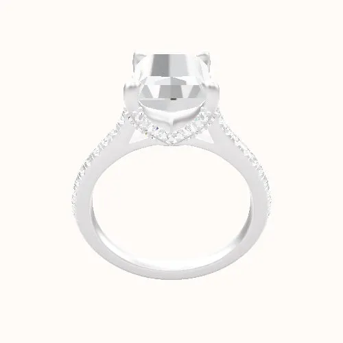 Pave Cathedral Engagement Ring With Double Pave V Prong Head