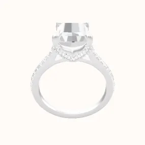 Pave Cathedral Engagement Ring With Double Pave V Prong Head