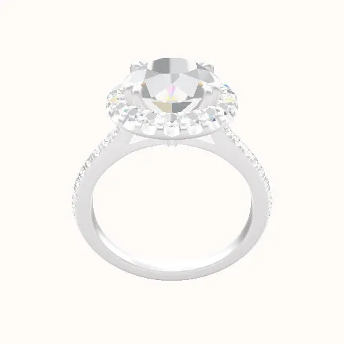 Pave Cathedral Engagement Ring With Halo with Double Prong Head