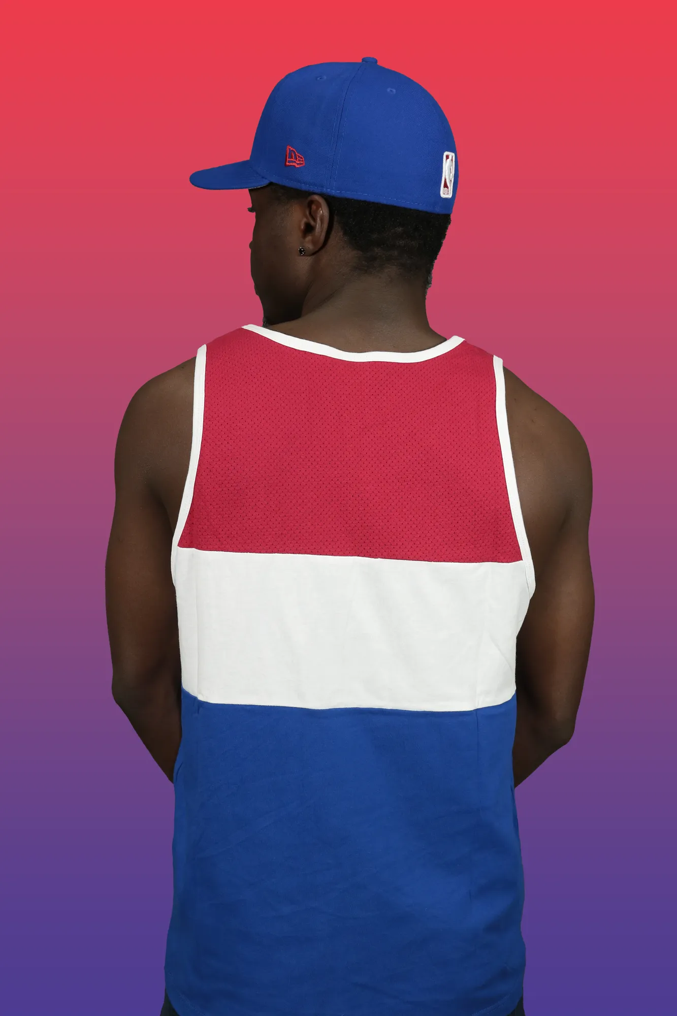 Philadelphia 76ers Hardwood Classics Sixers Script | Red/White/Royal Cotton Tank