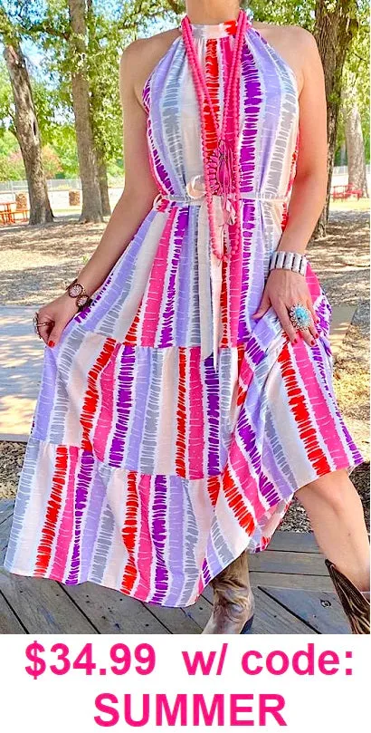 Pink, Purple, White Maxi Dress