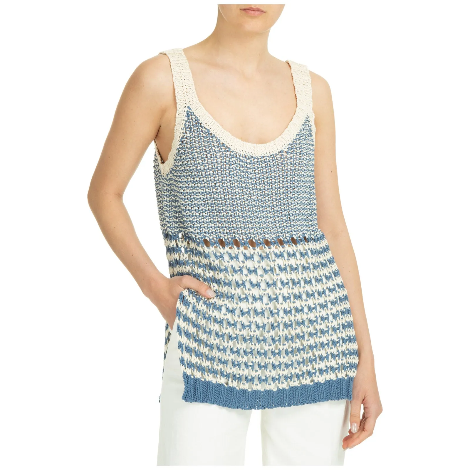 REDValentino Striped Sleeveless Top