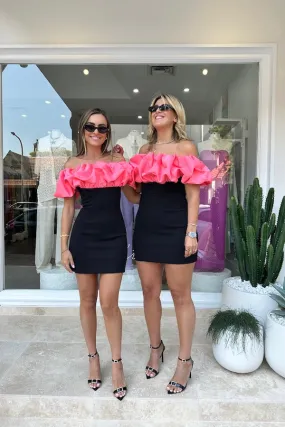 Rosana Mini Dress Watermelon Pink and Black