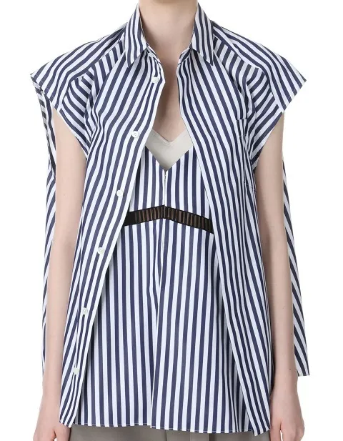 sacai  |Stripes Casual Style Sleeveless Cotton Tanks & Camisoles